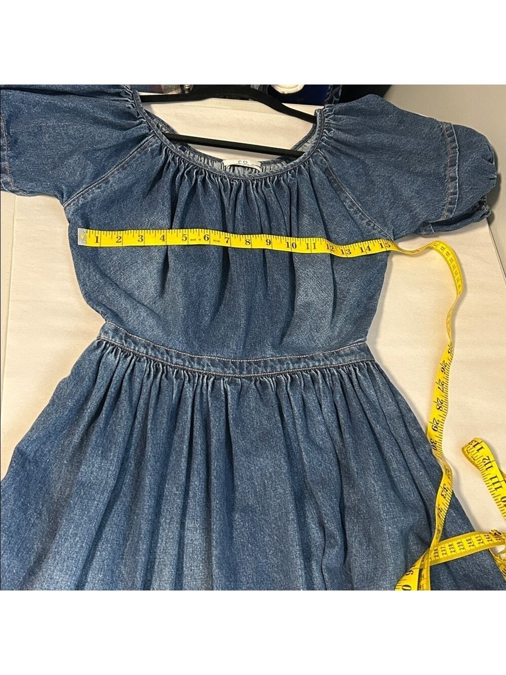 CO Denim Designer Puff Short Sleeve Minimalist Midi Dress Size XS - Picture 7 of 11